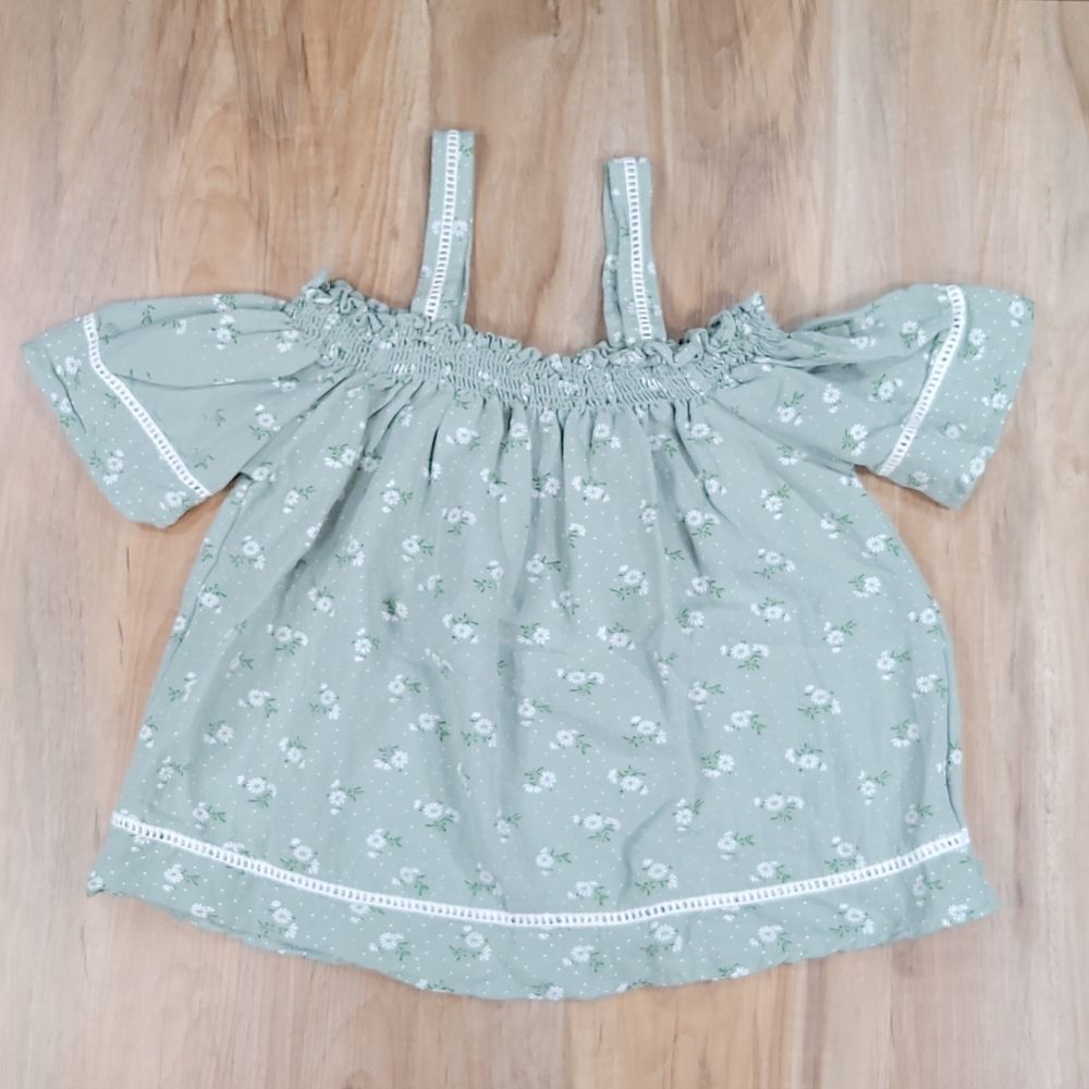 🔹️Love Notes Sage Floral Print Off Shoulder Sleeveless Top Small